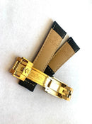 Pulseira Rolex Couro 24x20mm Preta Com Fecho Aço Dourado