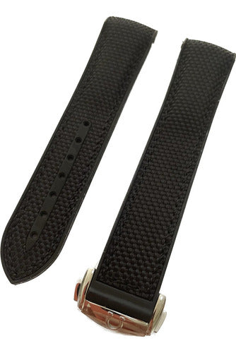 Pulseira Omega Preta 20mm Borracha Siliconada E Nylon