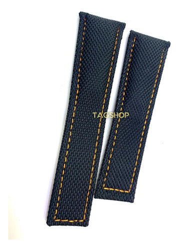 Pulseira Tag Heuer Preta com Costura Laranja 24x22mm em Tecido