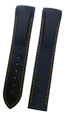 Pulseira Omega Preta Costura Laranja 20x18mm Borracha Resist