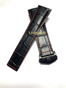 Pulseira Tag Heuer Preta com Costura Vermelha 24x20mm e Fecho Preto