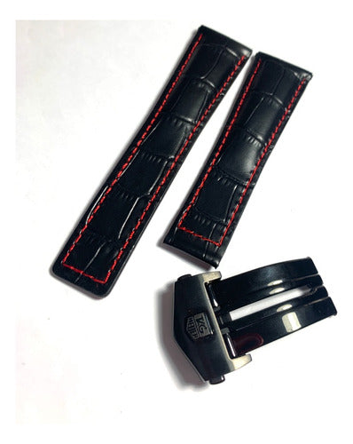 Pulseira Tag Heuer 22mm x 18mm Costura Vermelha Fecho Aço