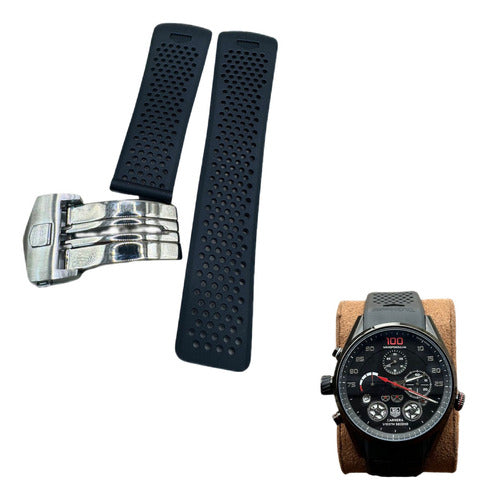 Pulseira Tag Heuer 24mm Preta com Fecho de Aço Inoxidável