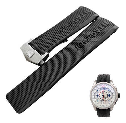 Pulseira Tag Heuer Sls 24/20mm Preta Fecho Prata Completa Co