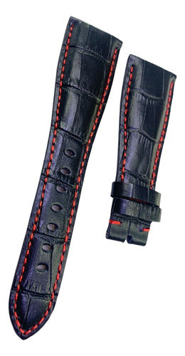 Pulseira Gaga Milano 24x16mm Couro Preta Costura Vermelha