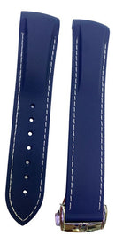 Pulseira Omega Azul com Costura Branca 20x18mm e Fecho de Aço