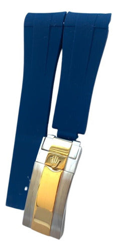 Pulseira Rolex Azul 20x16mm Borracha Com Fecho Aço Misto