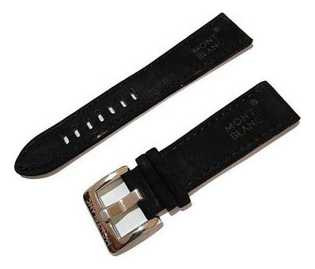 Pulseira  Mont Blanc Camurça 22mm Couro Preto C/ Fivela