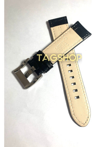 Pulseira Couro Preto Mont Blanc 22mmx20mm Fecho Aço