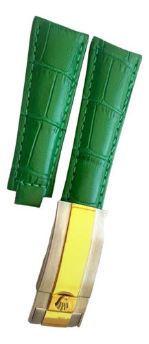 Pulseira Rolex Couro 20mm Verde Fecho Aço Misto