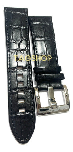 Pulseira Couro Preto Mont Blanc 22mmx20mm Fecho Aço
