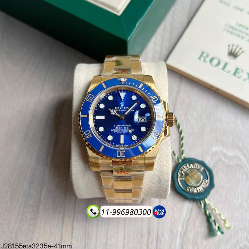 RELÓGIO ROLEX SUBMARINER DATE GOLD BLUE DIAL 41MM S.C
