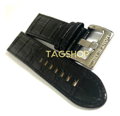 Pulseira Couro Preto Mont Blanc 22mmx20mm Fecho Aço