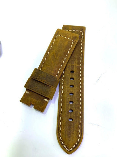 Pulseira Panerai Marrom 24mm Couro Fecho Aço Escovado