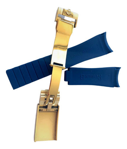 Pulseira Rolex 20x16mm Azul Com Fecho Aço Dourado
