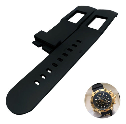 Pulseira Empório Armani Borracha Preta Ar0690 22mm
