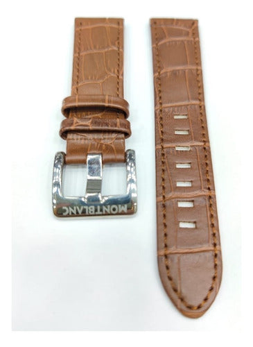 Pulseira Montblanc Couro Marrom 22mm Fecho Aço Inoxidável