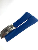 Pulseira de borracha Rolex B 20mm azul com fecho de prata.