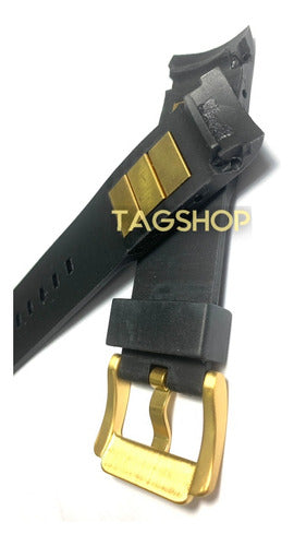 Pulseira Armani Borracha Preta Detalhe Dourado 22mmx22mm
