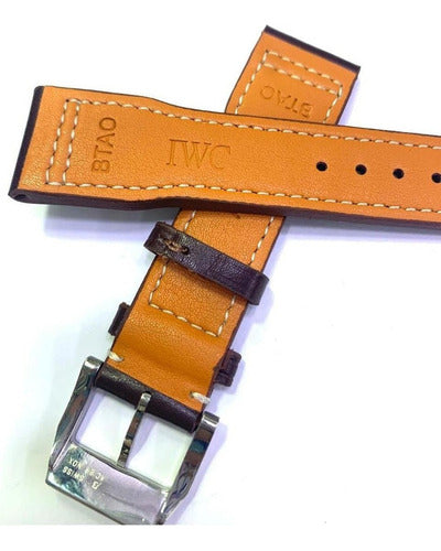 Pulseira Couro Iwc 21mm Marrom Fecho Aço Inoxidável