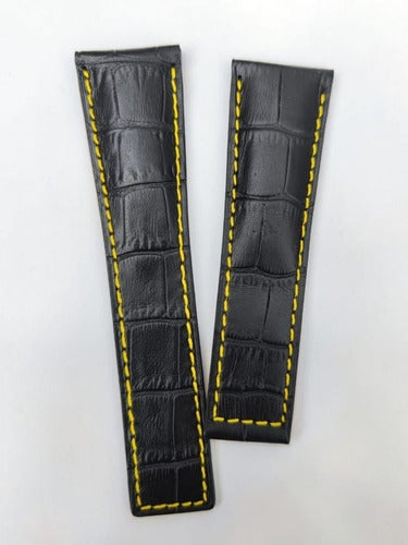 Pulseira Tag Heuer Couro Preto / Amarelo 24mm Top
