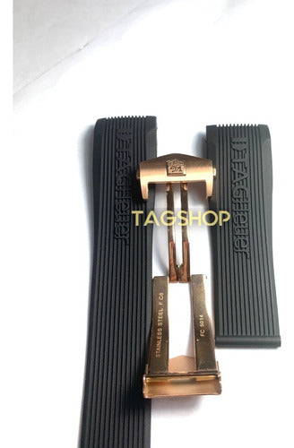 Pulseira Tag Heuer Preta de Borracha 24mmx20mm com Fecho Dourado