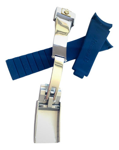 Pulseira Rolex Azul 20x16mm Borracha Com Fecho Aço Misto