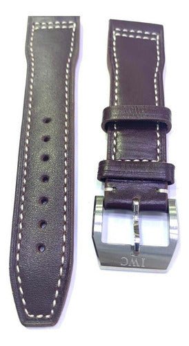 Pulseira Couro Iwc 21mm Marrom Fecho Aço Inoxidável