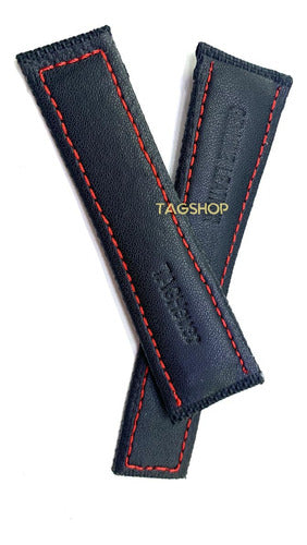 Pulseira Tag Heuer 24x22 Preta Costura Vermelha Tecido