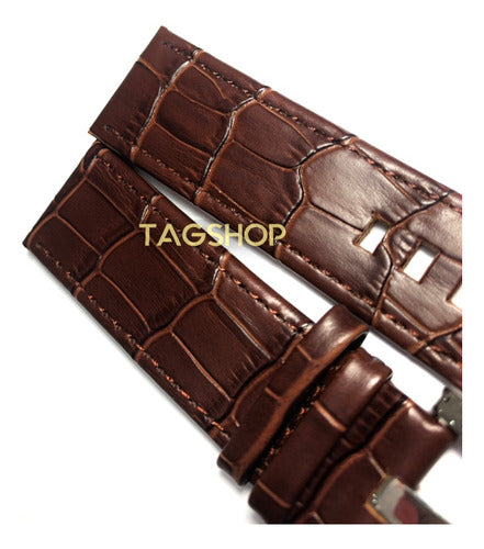 Pulseira-mont Blanc Marron Couro 24mm Fecho Aço