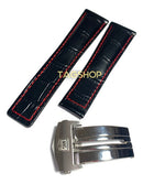 Pulseira Tag Heuer de Couro com Costura Vermelha 22mmx18mm e Fecho de Aço