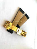 Pulseira de Couro Rolex 20mmx16mm Preta com Fecho Dourado