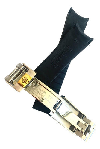 Pulseira Rolex Preta 20x16mm Com Fecho Aço Misto