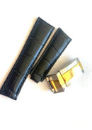 Pulseira de Couro Preta Rolex 20mm com Fecho de Aço Misto