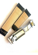 Pulseira de Couro Preta Rolex 20mm com Fecho de Aço Misto