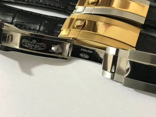 Pulseira Rolex Couro Preto 20mm Fecho Aço Inoxidável