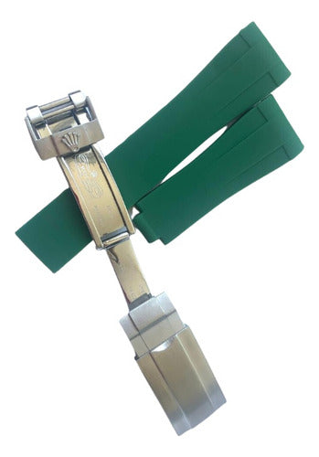 Pulseira Rolex Silicone 20x16mm Verde Fecho Aço