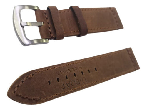 Pulseira U-boat Couro Marrom 22x22mm Com Fecho Aço Sem Logo.