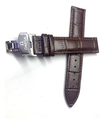 Pulseira Omega Marrom 18mm Fecho Deployant