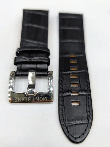 Pulseira Montblanc Couro Preto  24mm Completo