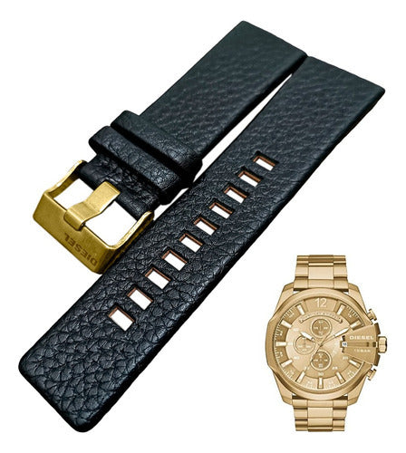 Pulseira Diesel 10bar 26mm Couro Preto Com Fivela Premium Co