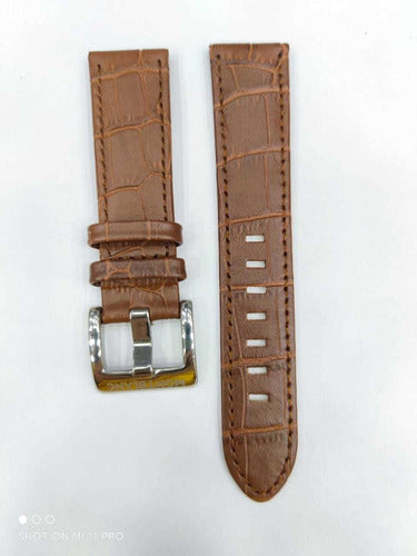 Pulseira Montblanc Couro Marrom 22mm Fecho Aço Inoxidável