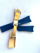 Pulseira Rolex Azul 20mmx16mm de Borracha com Fecho de Aço Dourado