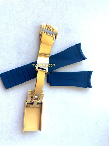 Pulseira Rolex Azul 20mmx16mm Borracha Fecho Aço Dourado