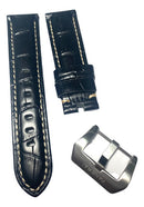 Pulseira Panerai Couro Genuíno 24mm Preta Fecho Aço