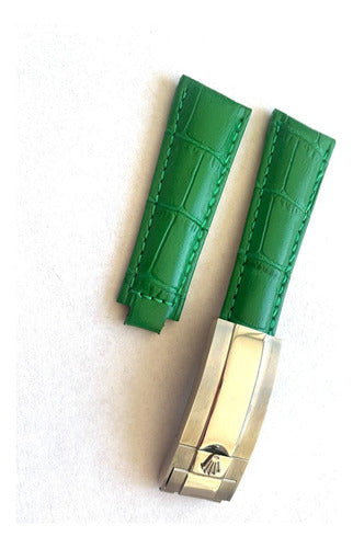 Pulseira Rolex Couro Genuíno 20mm Fecho Aço