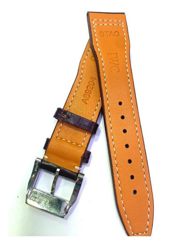 Pulseira Couro Iwc 21mm Marrom Fecho Aço Inoxidável