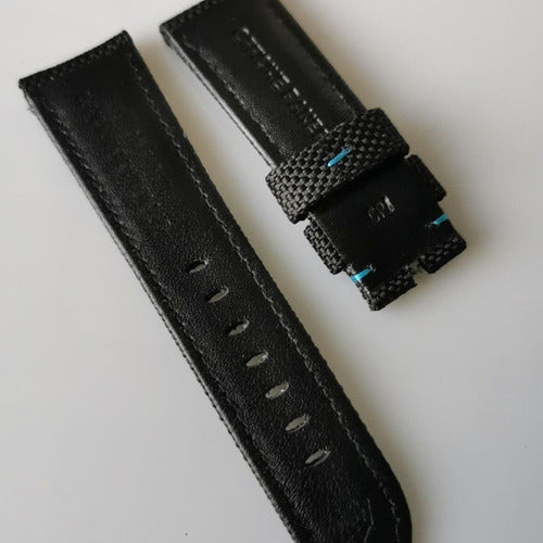 Pulseira Panerai Nylon 24mm Couro Preto Costura Azul