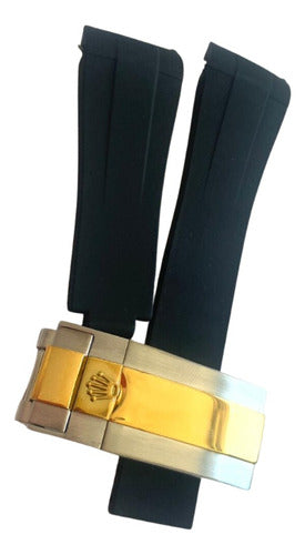 Pulseira Rolex Preta 20x16mm Com Fecho Aço Misto