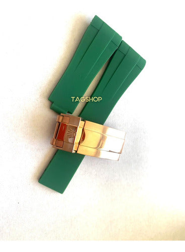 Pulseira Rolex Borracha 20mmx16mm Verde Fecho Aço Rose